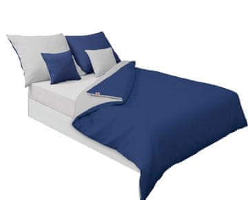 shumee Obojestranska saten posteljna garnitura 160x200 + 2x70x80 siva/mornarsko modra MATEX