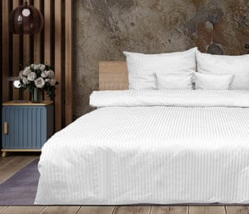 shumee Bela posteljna garnitura iz damasta, črte 1 cm 220x200 + 2x70x80 MATEX