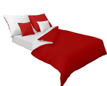 shumee Obojestranska saten posteljna garnitura 160x200 + 2x70x80 bela/rdeča MATEX