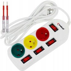 shumee POWER STRIP 3m podaljšek, stikala, 3 vtičnice, ozemljitev