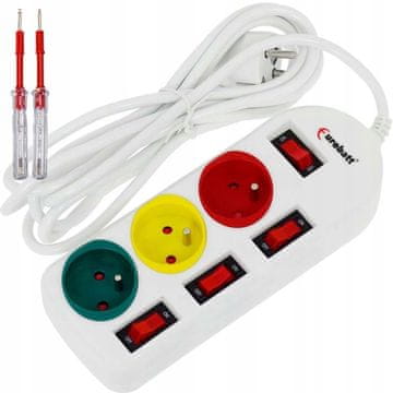 shumee POWER STRIP 3m podaljšek, stikala, 3 vtičnice, ozemljitev