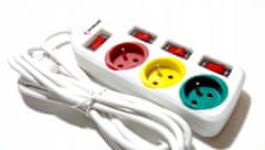 shumee POWER STRIP 3m podaljšek, stikala, 3 vtičnice, ozemljitev