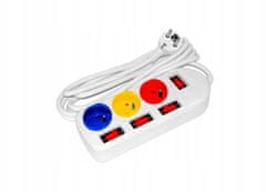 shumee POWER STRIP 3m podaljšek, stikala, 3 vtičnice, ozemljitev
