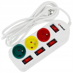 shumee POWER STRIP 3m podaljšek, stikala, 3 vtičnice, ozemljitev