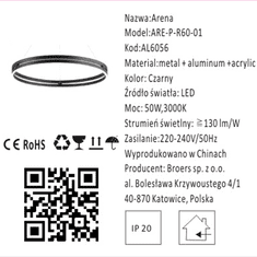 shumee Arena - Modern Ring LED svetilka črna 60 cm