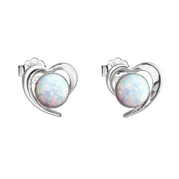 Evolution Group Srebrni uhani v obliki srca z belimi sintetičnimi opali 31259.3 bela