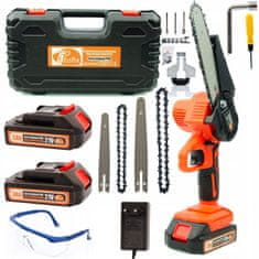 shumee Akumulatorska verižna žaga Rosfix Orange Pirania OP21V, serija Animal PRO + 2x 3Ah max litijeva baterija + 2x 6 in 4" vodilo + očala, šilček
