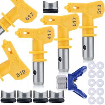 shumee Rosfix 5X model šob za barvanje - 513 517 519 417 617 + pokrov šob iz nerjavečega jekla + 10x tesnilo za pištolo za barvanje