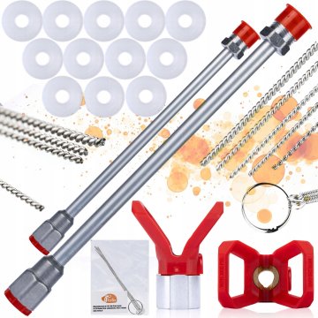 shumee Rosfix Set: Sulica za lakirno pištolo 50 + 100cm + Kovinske čistilne palice 5 kos + Tesnilo 12x + Pokrov šobe za razpršilec barve