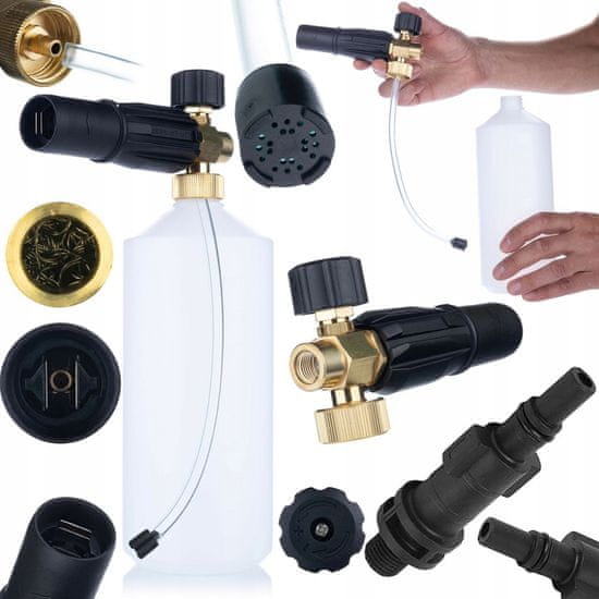 shumee Rosfix Pištola za peno S0401 1000ml za visokotlačni čistilec G1/4F, šoba 1,23mm + Adapter / adapter za Black&Decker visokotlačni čistilec na G1/4""M (plastika)