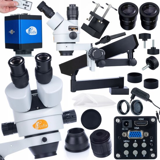 shumee Trinokularni stereo mikroskop Rosfix Neptune Pro MSNP-T-WDMS1 na nosilcu + mikroskopska kamera Draco Blue PRO KMDBP-HDMI-VGA 2mp Plantes PRO serija