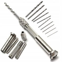 shumee Ročni mini vrtalni stroj + komplet 10 svedrov 0,8–3 mm za les, plastiko DIY
