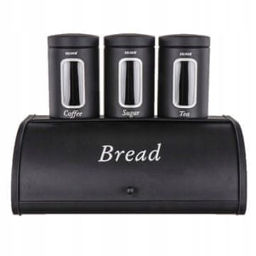 shumee ŠKATLA ZA KRUH POSODICE KAVA ČAJ SLADKOR ČRNO JEKLO