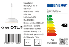 shumee Cagliari - Zbirka CAG Viseča svetilka 40 cm, 1xLED, 30 W, bela