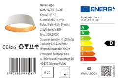 shumee Aspe - Stropna svetilka Plafond 45cm 30W, bela + les
