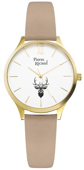 shumee Klasična ženska lovska ura Pierre Ricaud Quartz St. Deer Hubert bež