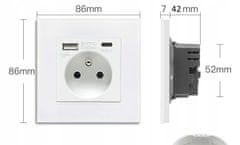 shumee ENOJNA STEKLENA VTIČNICA USB USB A+C KONTAKT 16A