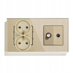 shumee DVOJNA ELEKTRIČNA VTIČNICA + VTIČ ZA SATELITSKO ANTENO STEKLENI KONTAKT