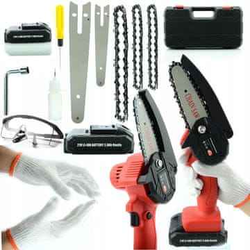 shumee Električna žaga Red Piranha RP21V s 4" in 6" vodilom, 3 verigami in očali + 2x baterija