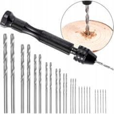 shumee Ročni mini stiskalni sveder, črn + komplet 25 svedrov 0,5–3 mm za les, plastiko DIY