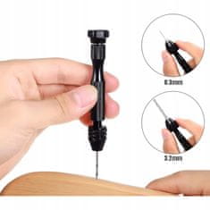 shumee Ročni mini stiskalni sveder, črn + komplet 25 svedrov 0,5–3 mm za les, plastiko DIY