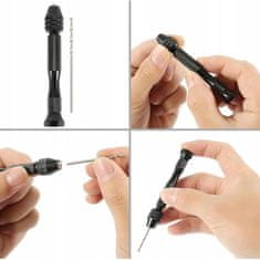 shumee Ročni mini stiskalni sveder, črn + komplet 25 svedrov 0,5–3 mm za les, plastiko DIY