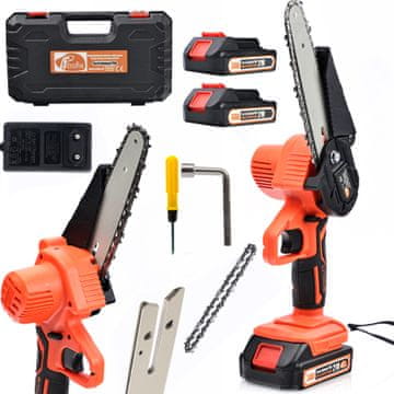 shumee Akumulatorska verižna žaga Rosfix Orange Piranhia OP21V, serija Animal PRO + 2x Max Lithium Power baterije s 6" drogom in verigo + kovček in dodatki