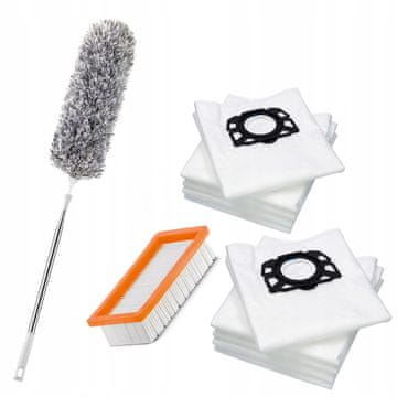 shumee Set 10 vrečk + zračni filter za sesalnik Kärcher MV2 MV3 WD2 WD3 + izvlečna krtača za prah, sesalnik za reže, prilagodljiv, 2,8 m