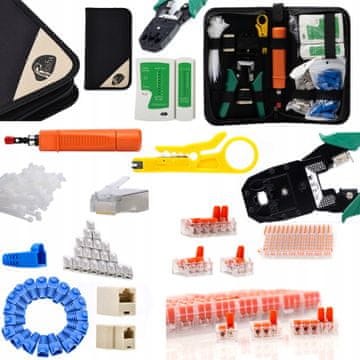 shumee Komplet omrežnih orodij Rosfix v kovčku (preizkuševalnik kablov RJ45/RJ11, klešče in dodatki) v1 + set hitrih priključkov Rosfix 75 kosov. v plastični škatli