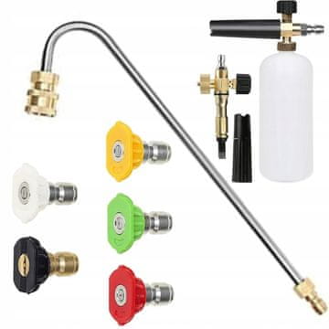 shumee Rosfix Set 5 hitro spojnih šob za visokotlačne čistilnike (0°, 15°, 25°, 40°, 60°) + nastavek za visokotlačne čistilnike 1/4"" 34 cm U-tip + pištola za peno