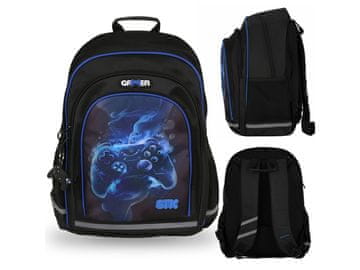 STARPAK Modro-črn oblazinjen šolski nahrbtnik za fanta, z odsevniki, za igralni plošček 40x29x20cm, 23 l