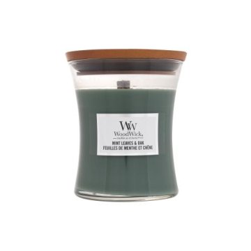 Woodwick Mint Leaves & Oak dišeča svečka