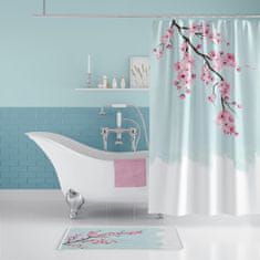 Priresa Zavesa za tuš SAKURA 180x200 cm | Vodoodporna tekstilna kopalniška zavesa s potiskom + 12 plastičnih obročev