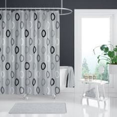 Priresa Zavesa za tuš RINGS 180x200 cm | Vodoodporna tekstilna kopalniška zavesa s potiskom + 12 plastičnih obročev