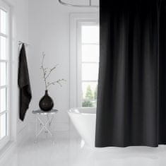 Priresa Zavesa za tuš BLACK 180x200 cm | Vodoodporna tekstilna kopalniška zavesa s potiskom + 12 plastičnih obročev