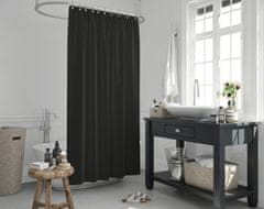 Priresa Zavesa za tuš BLACK 180x200 cm | Vodoodporna tekstilna kopalniška zavesa s potiskom + 12 plastičnih obročev