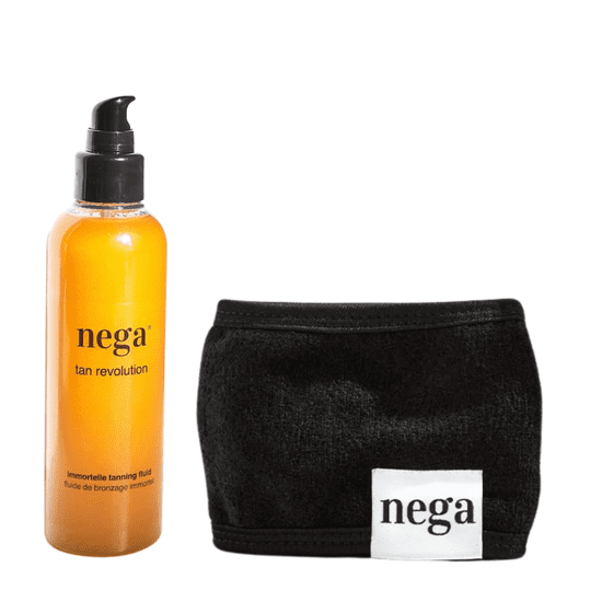 Nega Cosmetics Tan revolution, 100% naravni fluid za hitrejšo naravno porjavitev in trak za zaščito las, vegansko olje za sončenje, krema za sončenje, gladka koža, prijeten vonj, idealno darilo, 150 ml, NegatanPaket