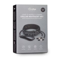 Easytoys Usnjena ovratnica s sponkami za bradavičke