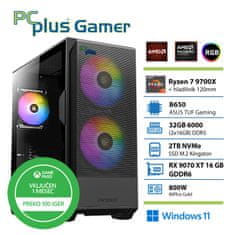 PCplus Gamer Ryzen 7 9700X 32GB 2TB SSD RX 9070XT 16GB Windows 11 Home + Xbox GP gaming namizni računalnik