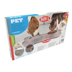 PET Treatment dvojna posoda s podlogo za živali, 2x 400ml, za hrano / vodo, 46x27x4cm