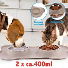PET Treatment dvojna posoda s podlogo za živali, 2x 400ml, za hrano / vodo, 46x27x4cm
