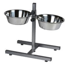 Treatment dvojna posoda s stojalom za živali, 2x 2000ml, za hrano / vodo, nerjaveče jeklo, nastavljiva višina, protizdrsna, siva, srebrna