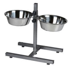 PET Treatment dvojna posoda s stojalom za živali, 2x 2000ml, za hrano / vodo, nerjaveče jeklo, nastavljiva višina, protizdrsna, siva, srebrna
