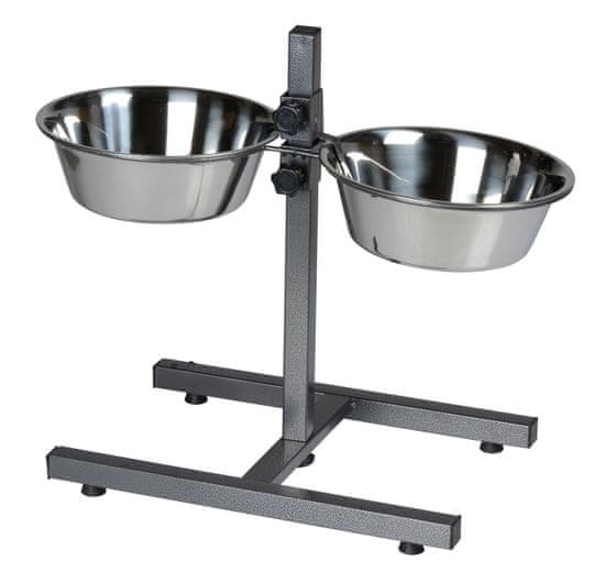 PET Treatment dvojna posoda s stojalom za živali, 2x 2000ml, za hrano / vodo, nerjaveče jeklo, nastavljiva višina, protizdrsna, siva, srebrna