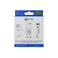 Onasi Svetovni adapter Quick Charge 25W izhod USB in Type C- Original (EU Blister) bel
