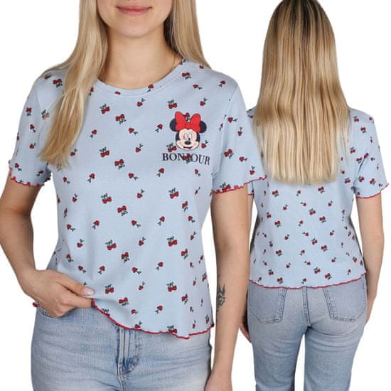 Disney DISNEY Minnie Mouse Ženska majica s kratkimi rokavi, modra z vzorcem češnje