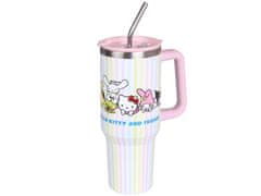 HELLO KITTY Hello Kitty and Friends TERMO vrč s kovinskim ustnikom in slamico, iz nerjavečega jekla, avtomobilska skodelica VELIKI 1,18l