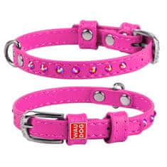 WAUDOG Ravna usnjena ovratnica roza barve s kristali 19-25 cm, širina: 9 mm roza
