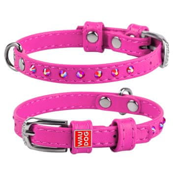 WAUDOG Ravna usnjena ovratnica roza barve s kristali
