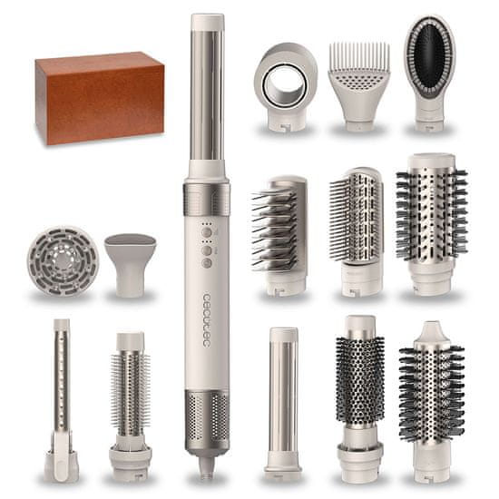 Cecotec Kulmofén , 0252, CermicCare AirGlam kulma 14v1 Champagne, multifunkční, 14 hlavic, technologie Coanda, keramický povlak, 3 teploty/rychlosti, 1400 W